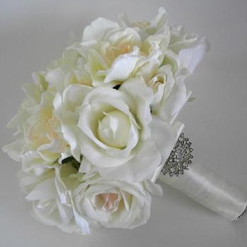Gardenia and Rose Real Touch Bridal Bouquet in Ivory.
